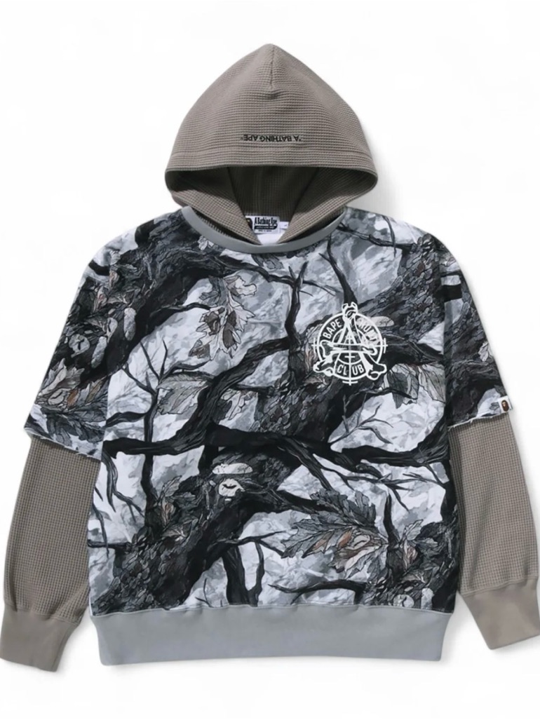 Bape Gray & Black Tree-Camo Layered Hoodie